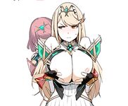 Pyra revealing Mythra's boobs (ばっかんき) [Xenoblade Chronicles 2]