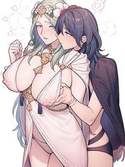 Byleth feeling Rhea's breasts